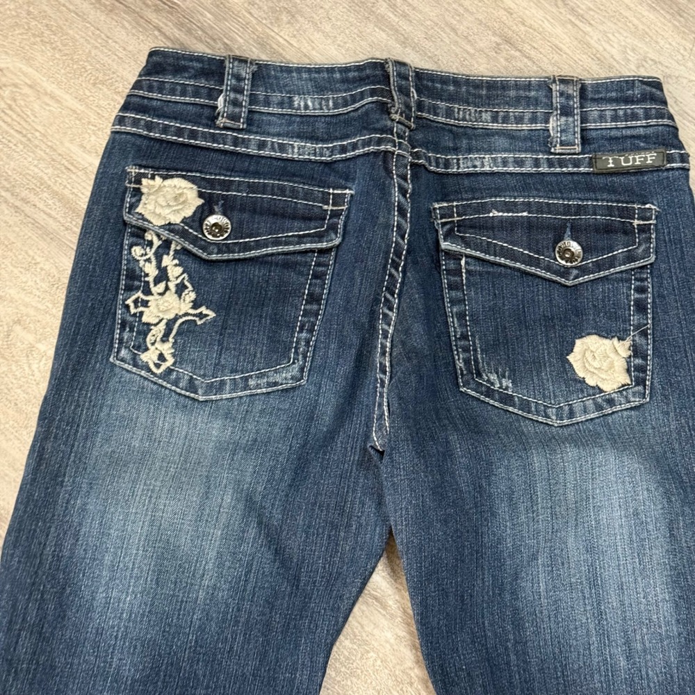 Roses and Truth Blue Denim‎ Jeans Cross Floral Embroidered Distressed Flare 29 - Picture 8 of 8